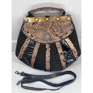 Leather‎ Two Toned Handbag Brown Gold Satchel Crossbody Leather Cork Bag